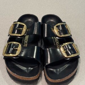 Birkenstock Big Buckle Patent leather High shine Black slide Sandal Size 38/7.5